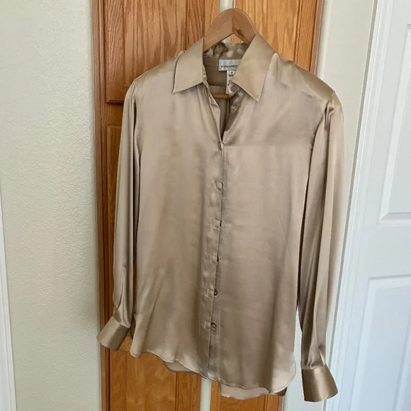 Vintage Evan Picone taupe silk/satin blouse 4 - Picture 1 of 5